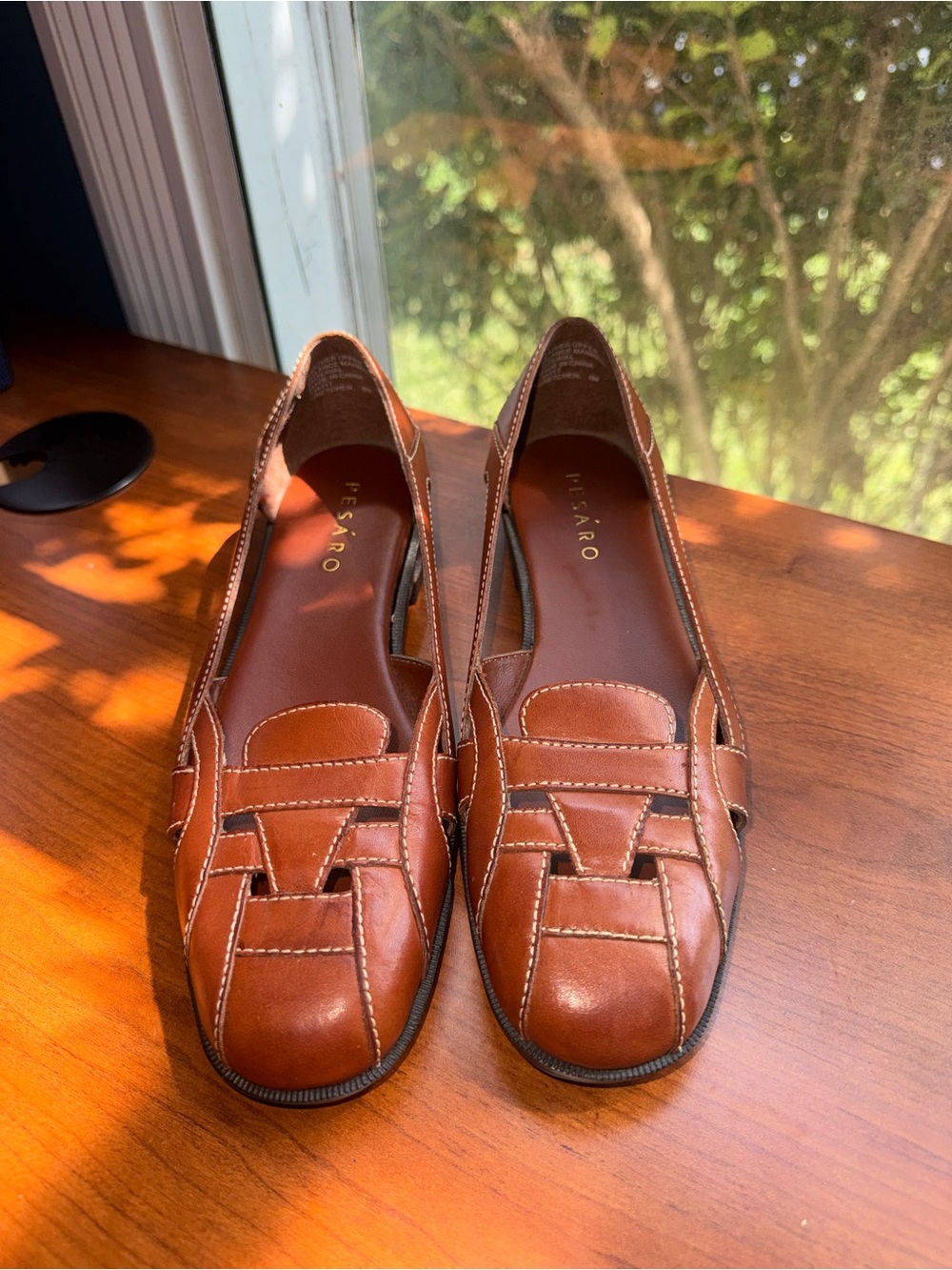 Pesaro women’s  Tan Woven Leather Slip-On Loafers